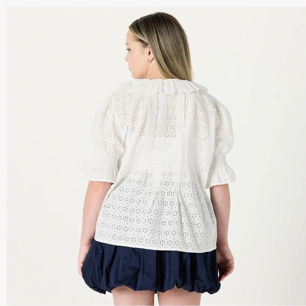 🆕 The Drop ‘Lenai’ 100% Cotton Pintuck Eyelet Blouse in Ivory XL - Picture 7 of 9